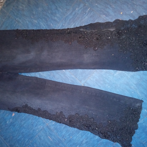 VINTAGE FANCY EMBELLISHED "SASSY THAI" BLUE DENIM JEANS SIZE 16 - Picture 4 of 16